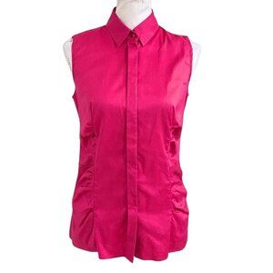 HUGO BOSS BALAINA SLEEVELESS RUCHED BUTTON DOWN BLOUSE - 4